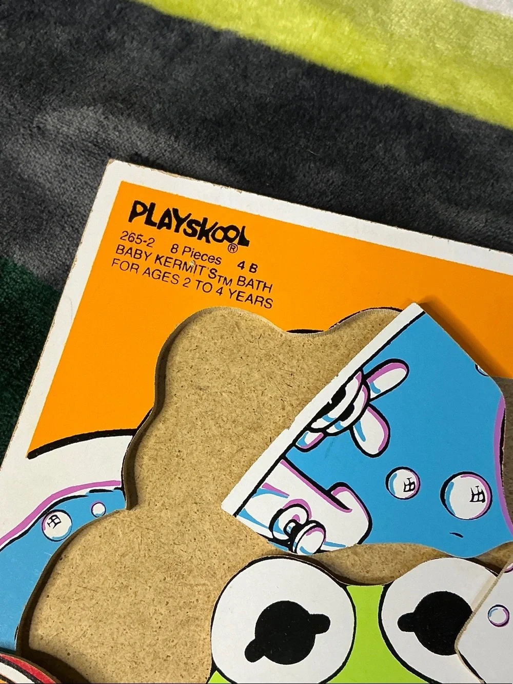 Vintage 1993 Playskool Wooden Puzzle Baby Kermit Bath Time 8 Piece Toy 265-2